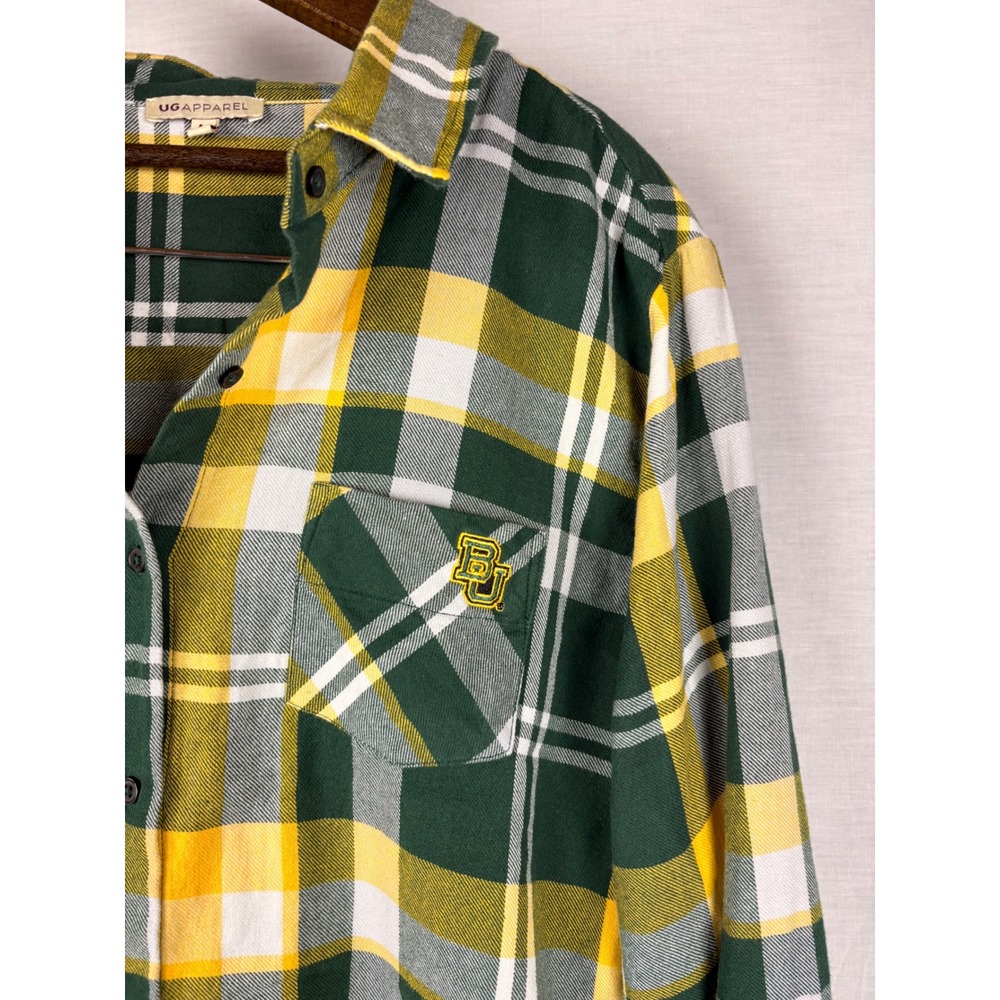 UG Apparel Baylor University Bears Plaid Flannel Shirt Green Yellow Womens Large - Picture 3 of 12